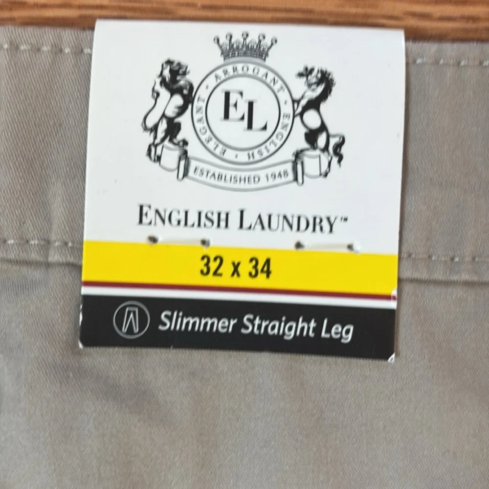 NEW English Laundry Flat Front Tan Chinos Khakis Slimmer Straight Leg Size 32x34